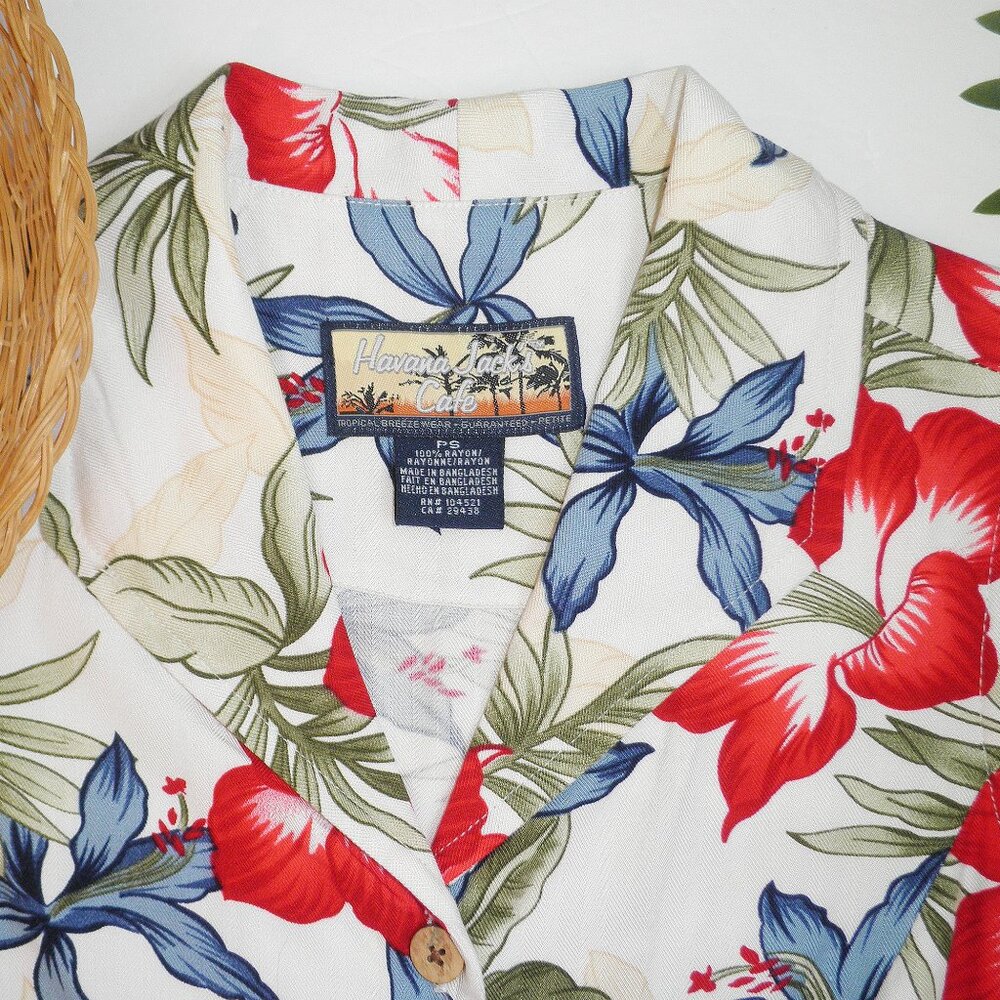 Vintage Havana Jack Cafe Women's Red Hibiscus Sleeveless Button Down Petite S - Picture 2 of 7
